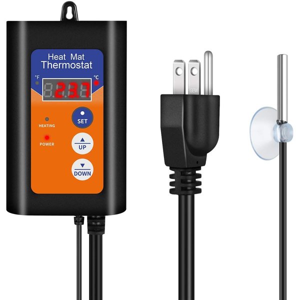 iPower Digital Heat Mat Thermostat Controller for Seed Germination, Reptiles Brewing Breeding Incubation Greenhouse, 40-108°F, 8.3A 1000W, 1000W-Orange, Orange
