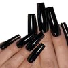 MISUD Square Fake Nails, Black Press on Nails, Glossy Squoval False Nails, Extra Long Artificial Glue on Nails for Women and Girls