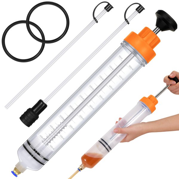 Gisafai 500CC Automotive Fluid Extractor Pump 500CC Fluid Extractor Manual Fluid Extractor Oil Extractor Pump Syringe Pump for Gasoline Hand Cleaner for Power Steering, Hydraulic Fluid (Orange)