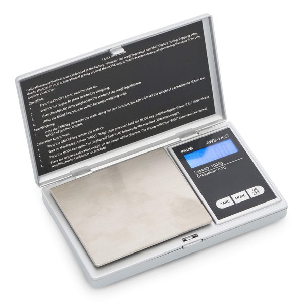 Series Digital Pocket Weight Scale, Lightweight, Accurate Measurement 1kg x 0.1g, (Silver), AWS-1KG-SIL - AMERICAN WEIGH SCALES