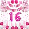 Sweet 16th Birthday Decorations for Girls, Pink and White 16 Happy Birthday Balloons，16th Birthday Party Supplies for Kids Including Pink Happy Birthday Banner, Hot Pink Number 16 Foil Balloons