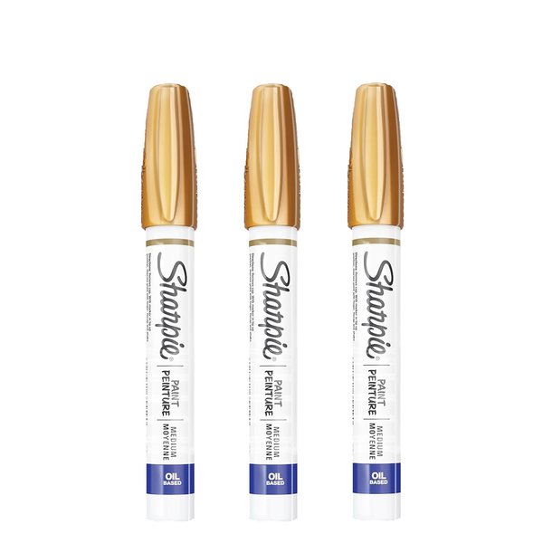 SHARPIE Oil-Based Paint Marker, Medium Point, 3-Count (Metallic Gold)