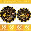 80 Pcs Construction 4th Birthday Party Supplies Dump Truck Theme Four Decorations Tableware Includes Plates, Napkins, Forks for Boys Construction Four Years Old Birthday Party Decorations Favors