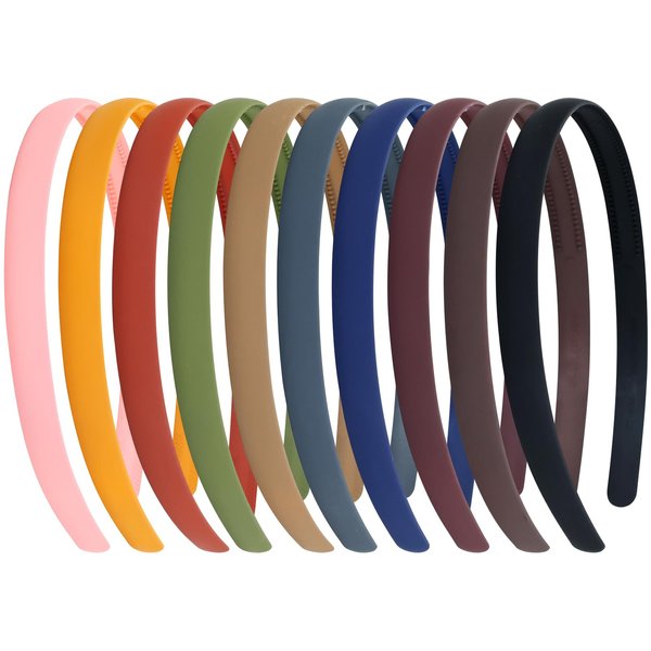 Dizila 10 Pieces 1.2cm/0.5" Solid Plain Blank Matte Plastic Headbands with Mini Teeth DIY Craft Sports Hair Bands Accessories for Women Men Girls Teens Kids