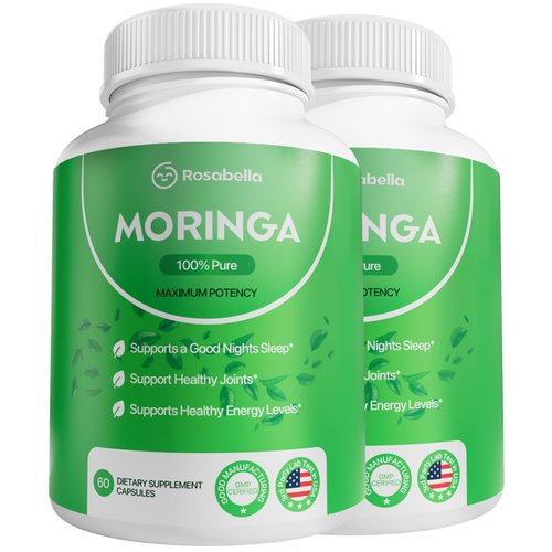 Rosabella Moringa Capsules - Pure Moringa Powder, Energy, Skin, Immune & Gut Health Superfood, Rich in Antioxidants, Essential Vitamins & Amino Acids, Natural Green Superfood Supplement - 120 Count