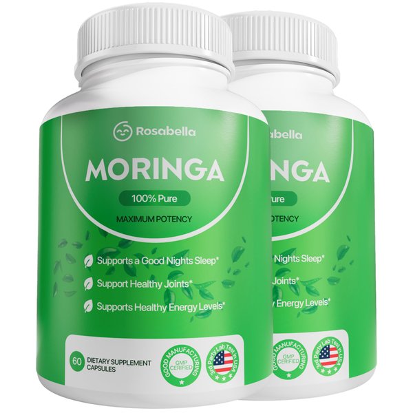 Rosabella Moringa Capsules - Pure Moringa Powder, Energy, Skin, Immune & Gut Health Superfood, Rich in Antioxidants, Essential Vitamins & Amino Acids, Natural Green Superfood Supplement - 120 Count
