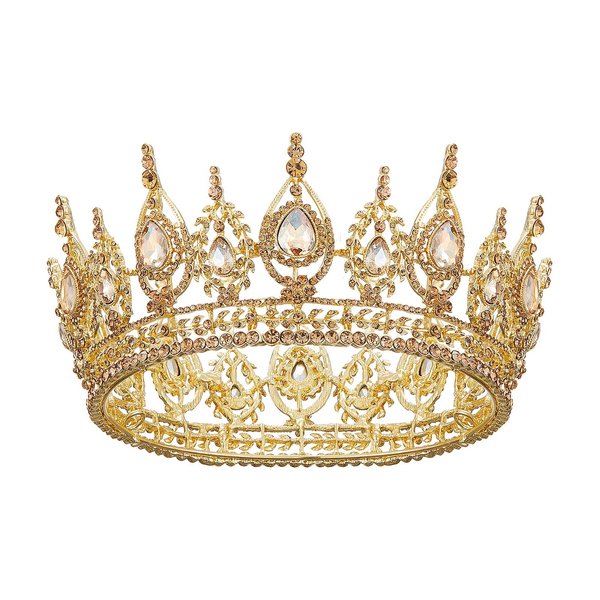 SWEETV Royal Queen Crown, Wedding Tiara for Bride, Rhinestone Tiaras and Crowns for Women, Costume Headpiece for Birthday Cosplay Party Celebration,Gold