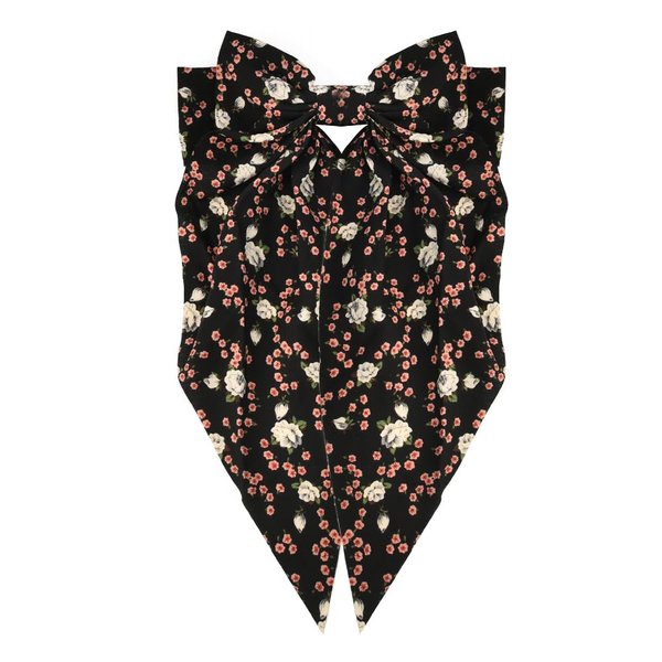 Big Hair Bow Clips for Women Girls with Long Tail Ribbon Black Floral Bowknot French Barrettes Hairclips Silky Satin Bow Clips for Hair Flower Print Barrette Hairpins Bow-Knot Hair Accessories