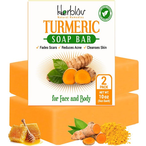 Turmeric Soap Bar for Face & Body – Natural Turmeric Skin Brightening Soap for Dark Spots, Intimate Areas, Underarms – Turmeric Face Wash Reduces Acne, Fades Scars & Cleanses Skin – 5oz Made in USA