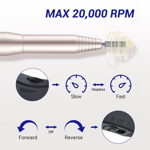 AIRSEE USB Electric Nail Drill Machine 20000 RPM Professional Efile Kit E File for Manicure Pedicure Acrylic Gel Polishing Removal Buffing Shape with 6 Bits 26 Sanding Bands Speed Direction Adjustable