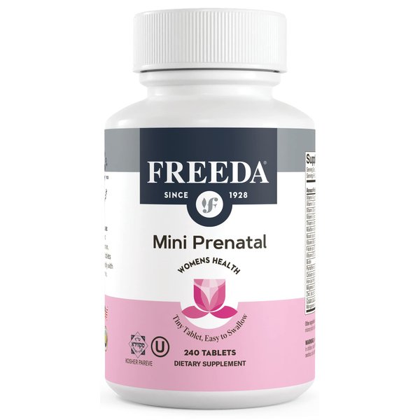 FREEDA Mini Prenatal Vitamin - Kosher Prenatals -Tiny Easy to Swallow Tablets - Prenatal Vitamins with Iron, Prenatal Folic Acid/Folate, Vitamin D - Pre Natal Multivitamin for Pregnant Women (240)