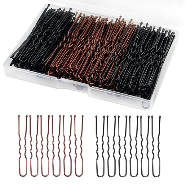 U Shaped Hair Pins,200Pcs 2.4Inches Hair Pins for Buns Hair Bun Pins Bun Hair Pins With Storage Box for Women Girls and Wedding Hairstyles (Black+Brown)