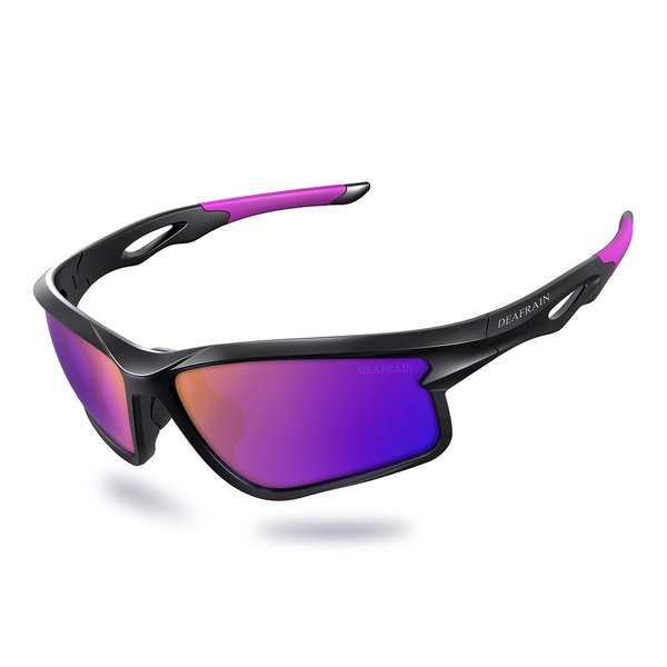 DEAFRAIN Polarized Sports Sunglasses for Women Men Cycling Running Driving Fishing Baseball Purple Glasses TR90 Unbreakable Frame UV400 Protection