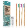 Bamboo Toothbrush 4-Pack & Compostable Silk Dental Floss with Refillable Glass Holder | Biodegradable Oral Care Set | Soft BPA-Free Bristles | Natural Eco-Friendly Gifts for Men & Women | Moso Handle