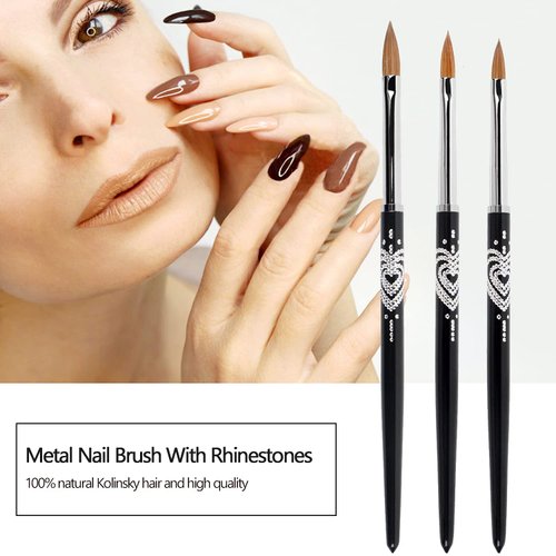 BQAN 3D Kolinsky Nail Art Brush 1Pc #4, Professional nail brushes for acrylic application, Natural Wooden Handle with Rhinestone Design