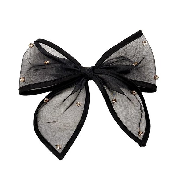 TUCEWP Black Bow Hair Clips for Women Girls Rhinestone Ribbon Bowknot Spring Hair Clips for Long Thick Hair French Tulle Bow Ponytail Holder Nonslip Metal Hair Barrette Snap Hairpins Hair Accessories