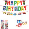 Car Party Supplies - Birthday Party Decorations for 2 years old Kids,Contain a Traffic Banner,a Birthday hat,3 Birthday Glasses,8 Foil Balloons,34 Balloons,Great for Kids Birthday Party