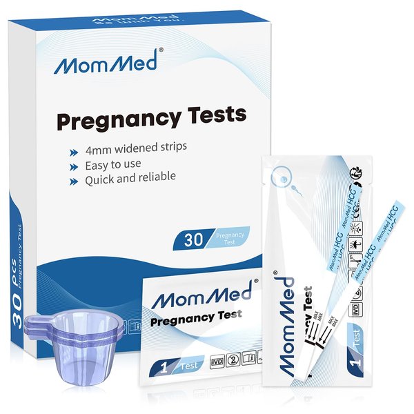 MomMed Pregnancy Test Strips, HCG 30 Pregnancy Tests for Early Detection, Rapid and Accurate Results, 30 Urine Cups Included, User-Friendly and Practical HCG Test Strips (30 Pack)
