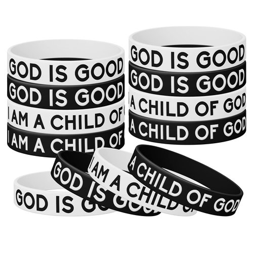 Razpah (12-pack God Is Good Wristband, I Am A Child Of God Bracelet, Silicone Wristband Bracelet, Bible Study Gifts For Her Him, Black And White Body Jewelry, Christian Gifts For All