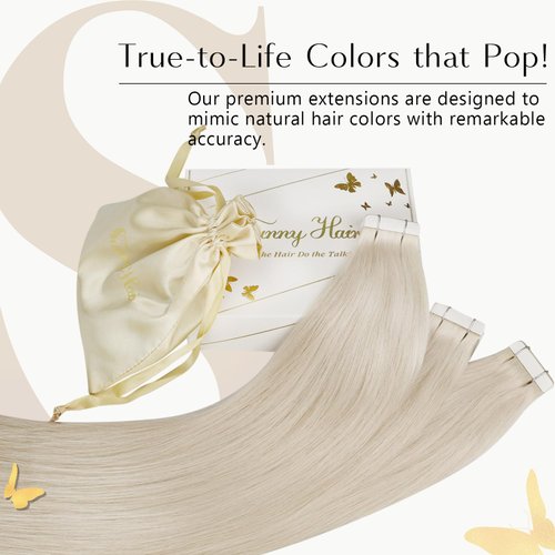 Sunny Tape in Hair Extensions Blonde Human Hair Tape in Extensions Colorful Platinum Blonde Human Hair Extensions Tape ins Platinum Blonde Long Hair 50g 20pcs 24inch