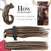 Moresoo Human Hair Clip in Extensions Brown Highlight Double Weft Clip in Hair Extensions Dark Brown with Caramel Blonde Hair Extensions Clip in Human Hair 14 Inch 5pcs 70g
