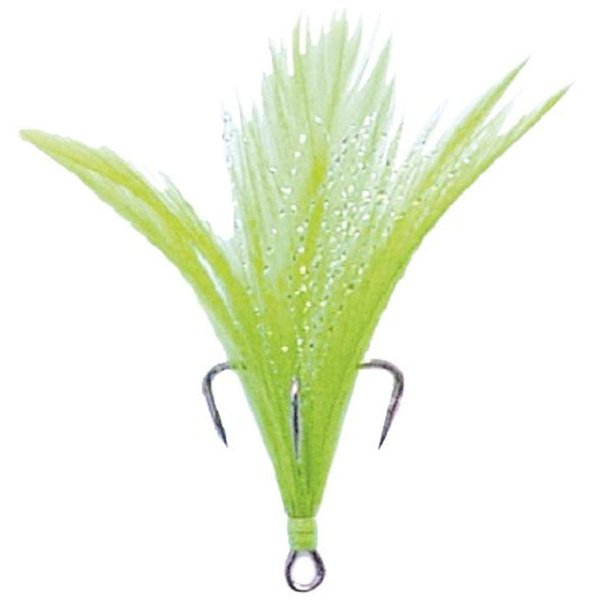 Mustad Ultra Point Dressed Triple Grip Treble Hook (Pack of 2), Black Nickel Hook/White and Chartreuse Feathers, Size 2