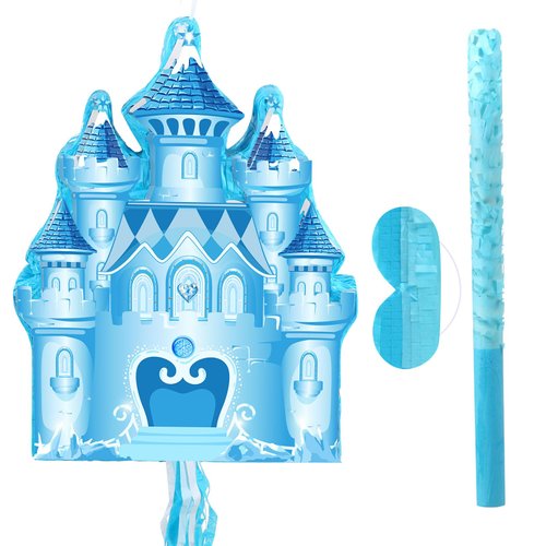 Harrycle Winter Piñata Christmas Piñata Wonderland Themed Piñata with Blindfold Bat for Christmas Princess Winter Theme Birthday Party Supplies Decorations(Blue, Castle)