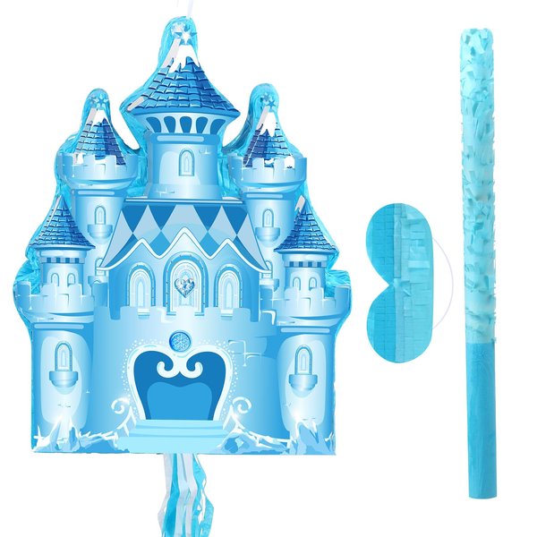Harrycle Winter Piñata Christmas Piñata Wonderland Themed Piñata with Blindfold Bat for Christmas Princess Winter Theme Birthday Party Supplies Decorations(Blue, Castle)