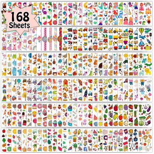 Partywind 168 Sheets (2000 Styles) Kids Temporary Tattoos for Party Supplies, Fake Tattoo Stickers with Unicorn/Dinosaur/Mermaid/Pirate for Boys and Girls, Birthday Gifts Games for Party
