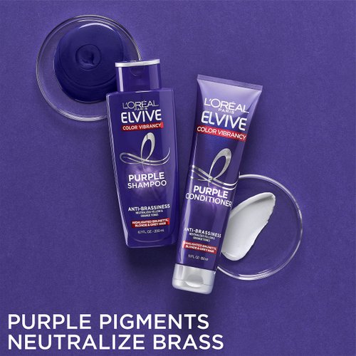 L'Oreal Paris Elvive Color Vibrancy Anti-Brassiness Purple Shampoo for Color Treated Hair, neutralizes Yellow & Orange Tones, Highlighted Brunette, Blonde & Grey Hair, 6.7 Fl. Oz