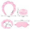 CAVETEE Spa Headband With Sleep Eye Mask Set, Spa Party Decorations Bubble Headband Thick Sponge Headband with Strong Water Absorption for Makeup Removal Skincare Shower (Pink)
