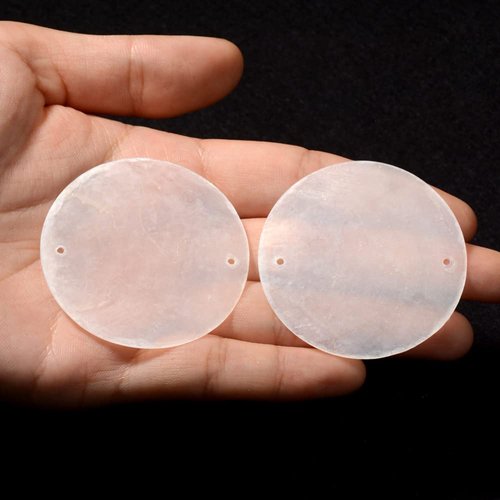 RISEON 100 PCS Round Natural Capiz Sea Shell Discs (50mm) with Two Holes for Jewelry Making, Decoration, Wind Chimes, Door Curtain,Wall Hanging Crafts (Natural White)