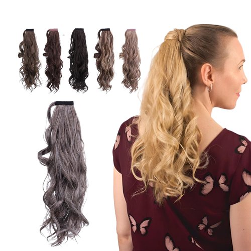 JUVABUN Curly Magic Ponytail Hair Extensions 16 '- Brownish Gray |Synthetic Hair Extensions |Washeble And Realistic | Hair Extensions Ponytail | 16' - Brownish Gray