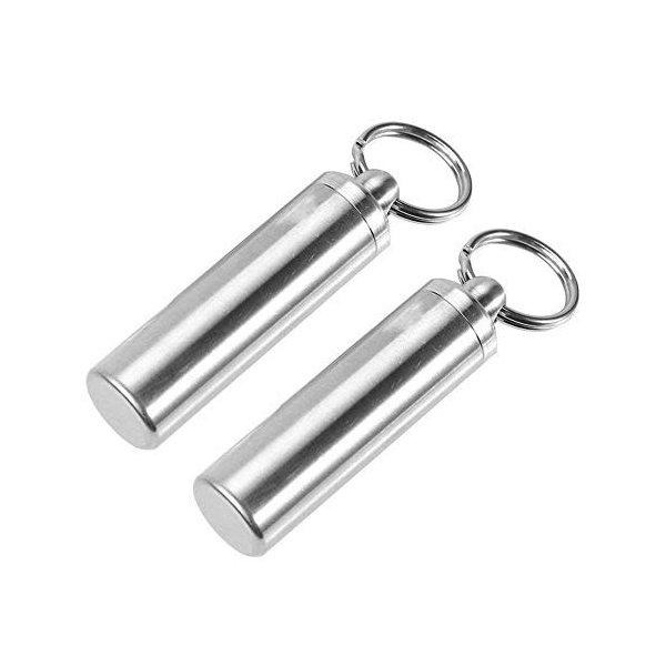 VGEBY 2Pcs Stainless Steel Medicine Pill Box Case 15mm Waterproof Keychain Holder Bottle Container Keychain Pill Holder Container For Airborne Tablets