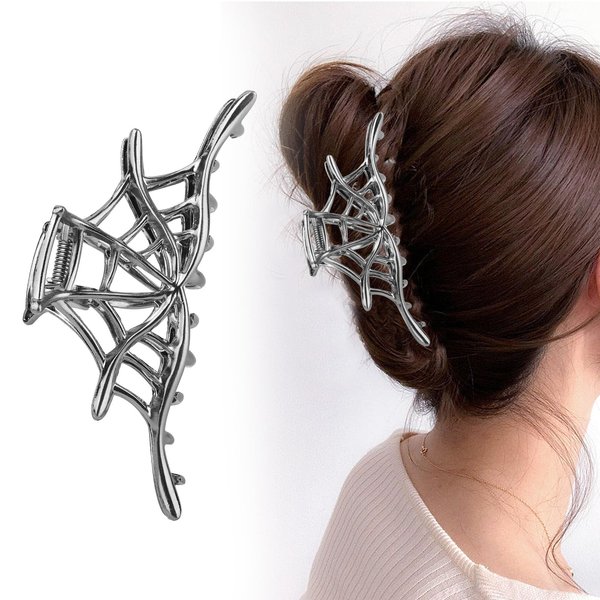 Spider Web Claw Clips, Metal Halloween Hair Clips Black Horror Hair Clips Gothic Hair Accessories for Women Girls Decoration