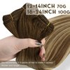 Sunny Balayage Human Hair Sew in Extensions Brown Blonde Weft Human Hair Extensions Ombre Brown Sew in Hair Extensions Human Hair Balayage Chestnut Brown Ombre Platinum Blonde 16inch 100g