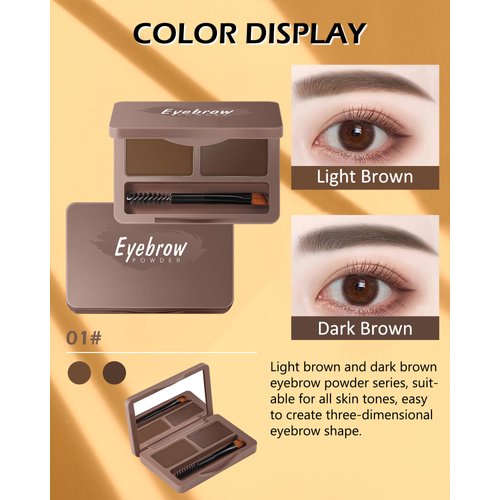 Eyebrow Powder Kit-2 Colors Soft Eye Brow Tinted Powder Palette, Waterproof & Long Lasting Dark/Light Brown Brow Filler, Professional Eyebrow Contour Makeup for Women with Mirror Brow Brush & Razor-1#
