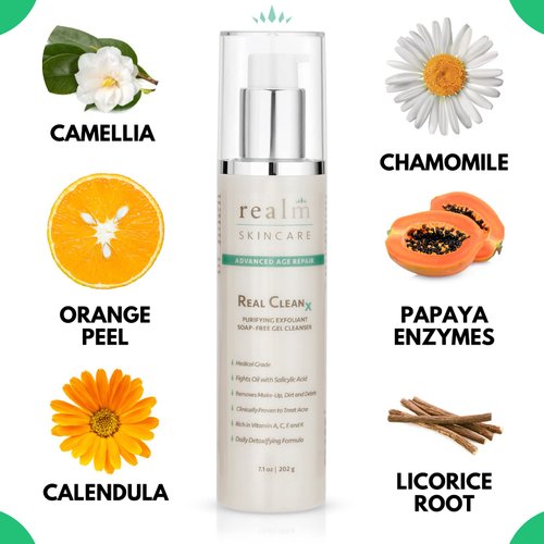 REALCLEAN X Salicylic Acid Exfoliating Acne Cleanser Natural Face Wash, Papaya Enzymes and 7 Botanical Oils, Soap-Free Deep Pore Cleansing Facial Care SA Cleanser for Men and Women 7.1 OZ / 200 ML