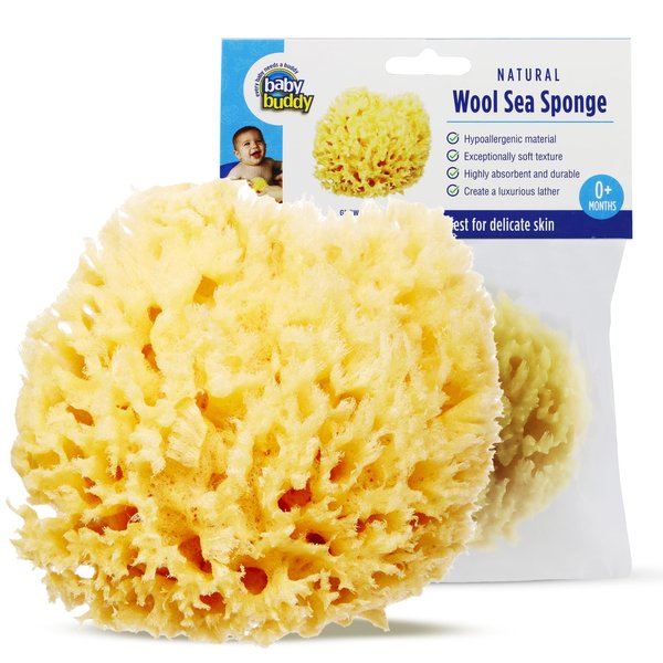 Baby Buddy Natural Wool Sea Sponge, Newborn Bath Time Essential, Ultra Soft for Delicate Skin, Hypoallergenic and Biodegradable, 1 Pack