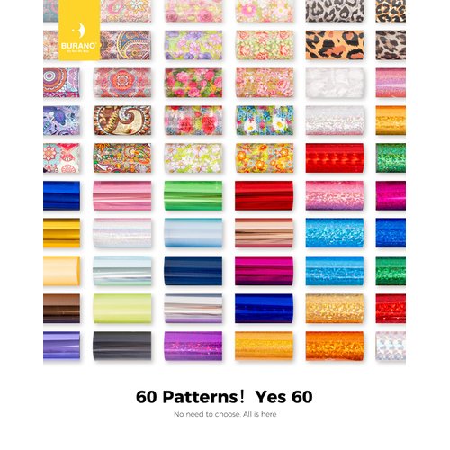 BURANO Nail Art Foil Glue Gel, 15ML 2 Bottles with 60PCS Foils Sticker, Nails Designer Adhesive Transfer Art UV LED Lamp Required