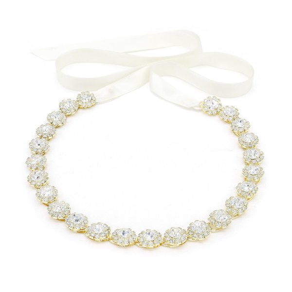 Oriamour Gold Crystal Bridal Hair Accessories Wedding Headbands with Ribbons For Bride Bridesmaids Women Girls