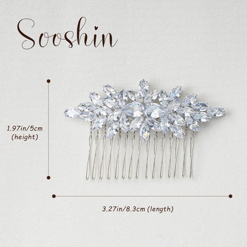 Sooshin Bridal Hair Comb Wedding Hair Accessories for Brides Crystal Wedding Headpiece for Bride and Bridesmaids Rhinestone Hair Accessories for Women and Girls (silver)