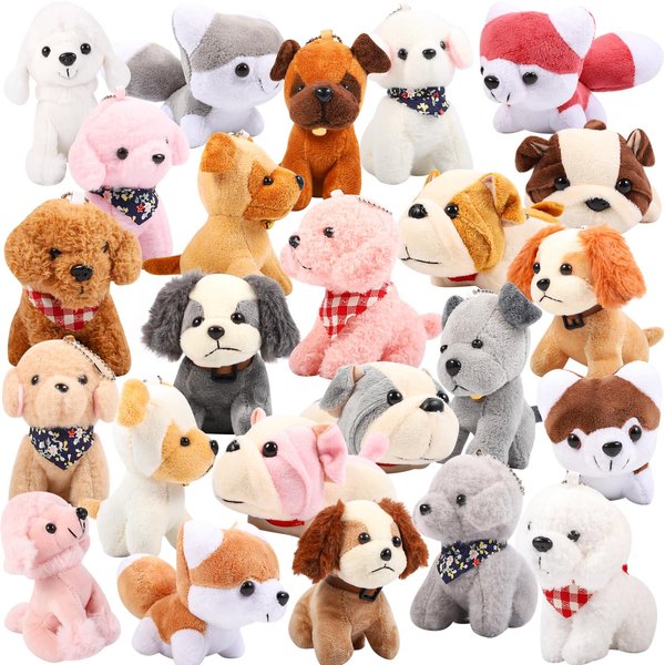 Niceup 24PCS Adopt Puppy Party Favors Bulk Mini Dog Paw Stuffed Animals Adoption Class Pet Puppy Toys Doll for Party Bag Christmas Valentine's Day Goodie Bag Stuffer Gift Fillers