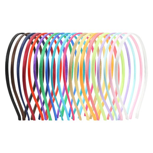 20 Pack Rainbow Plain Blank Cloth Satin Fabric Covered Slim Thin Hard Metal Headband Simple Skinny Wire Hair band Elastic Hair Hoop Holder Clasp Tiara Crown Headpiece Craft DIY Accessories for Women