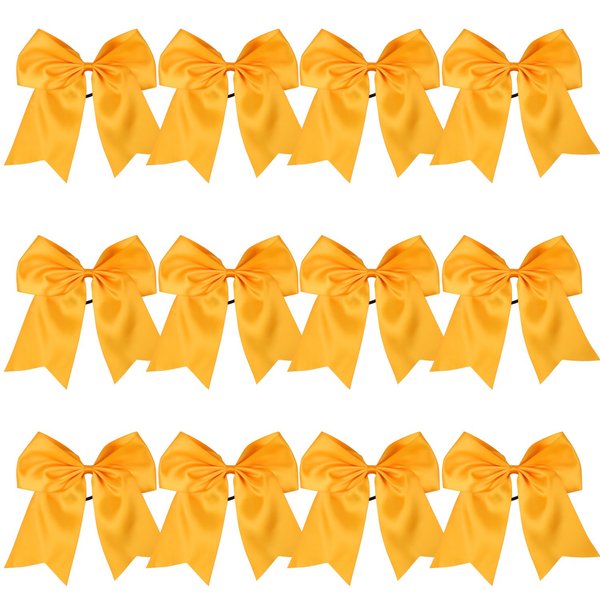 8 Inch Cheerleader Bows Ponytail Holder Cheerleading Bows Hair Tie(Gold)