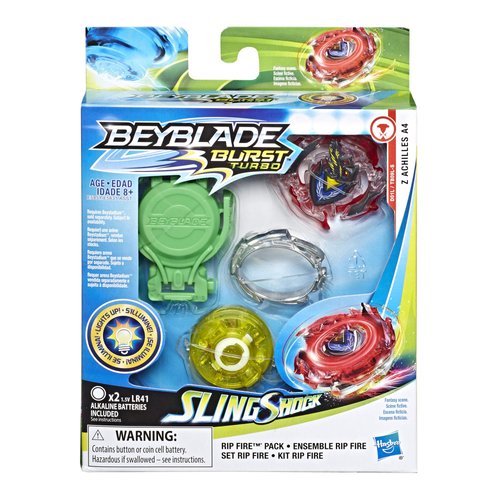 Beyblade Burst Slingshock Rip Fire Starter Pack Z Achilles A4: Battling Light-Up Top with Right/Left-Spin Launcher, Age 8+