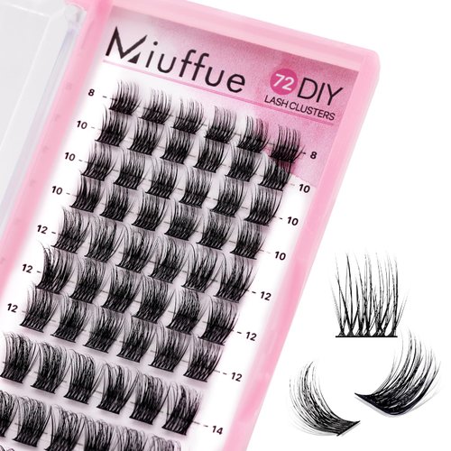 Miuffue Cluster Eyelash Extensions 72 PCS Cluster Lashes Wispy DIY Individual Lashes Cluster Super Thin Band Eyelash Clusters Soft Mink False Eyelashes Mixed Tray(Volume, C-8-16mix)