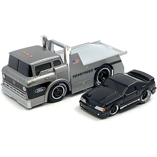 1966 C600 Flatbed Truck Gray Metallic and 1993 SVT Cobra Black Muscle Transports Series 1/64 Diecast Models by Muscle Machines 11556GRY