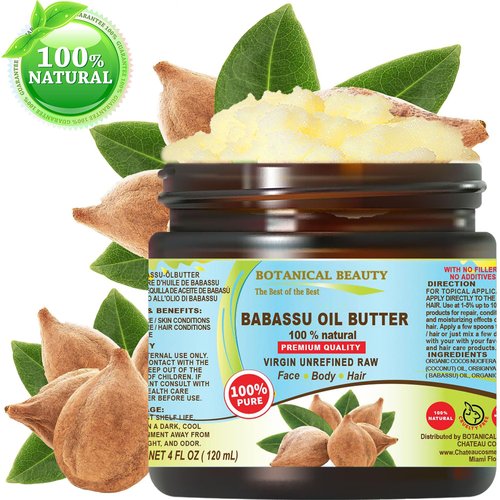 Botanical Beauty' BABASSU OIL BUTTER 100% Pure Natural VIRGIN UNREFINED RAW Cold-Pressed 4 Fl oz 120 ml for Face, Skin, Body, Hair, Lip, Nails. Rich in Vitamin E, Vitamin C
