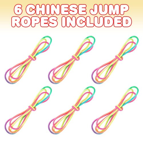 ArtCreativity Chinese Jump Ropes, Set of 6, Elastic Playground Skipping Ropes for Kids, Outdoor Toys for Girls and Boys in Rainbow Colors, Great as Goodie Bag Stuffers and Birthday Party Favors